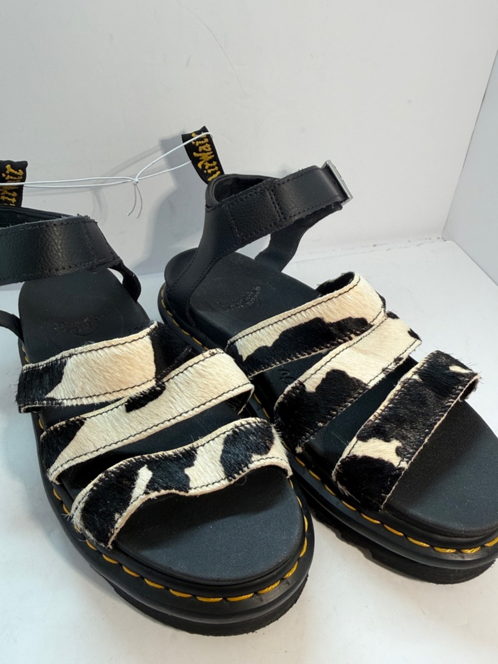 Dr. Martens Black and White Cowhide Platform Sandals